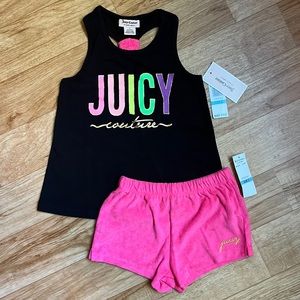 Juicy Couture girls set 5 hot pink rainbow gold terry cloth racerback summer